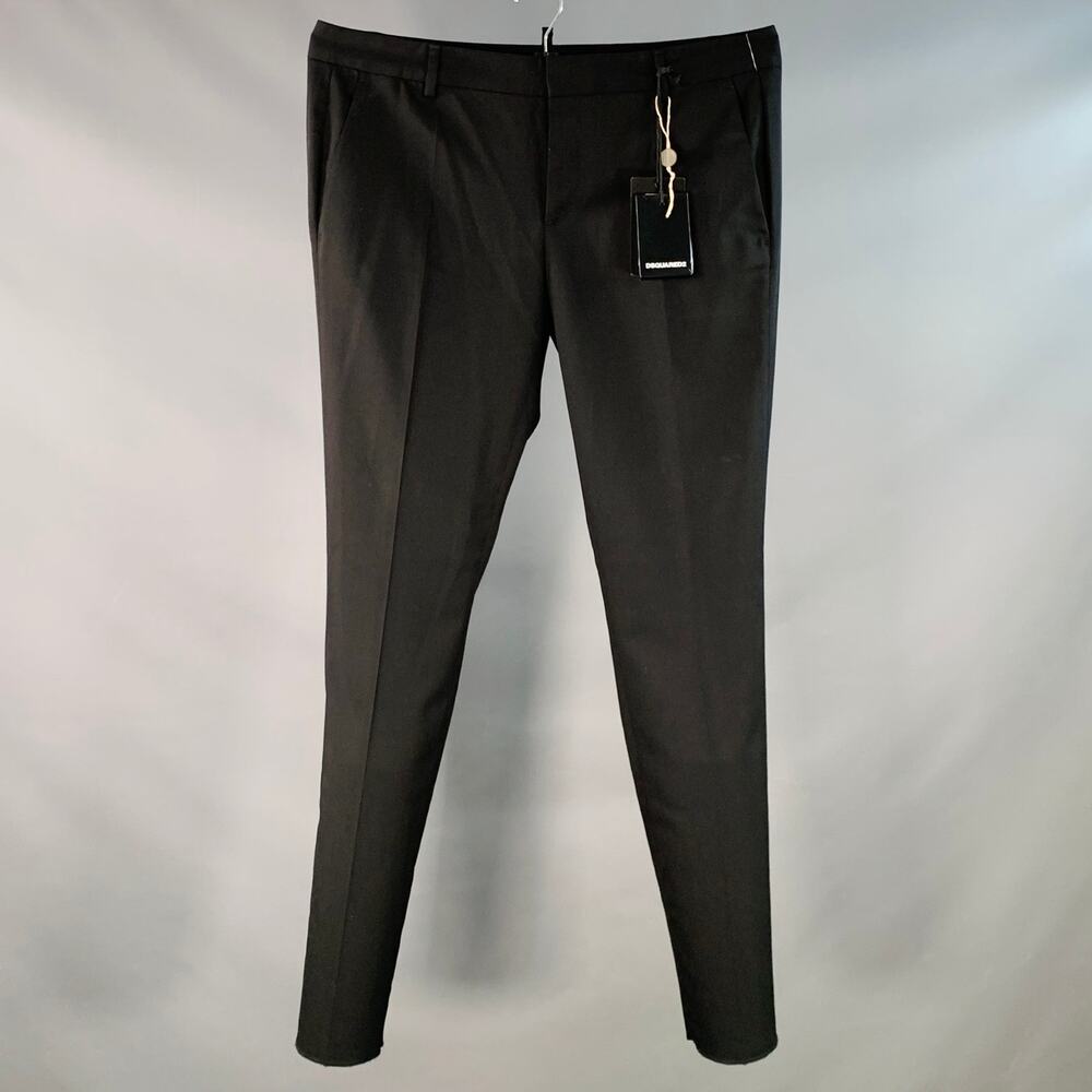 DSQUARED2 Size L Black Virgin Wool Blend Flat Front Dress Pants